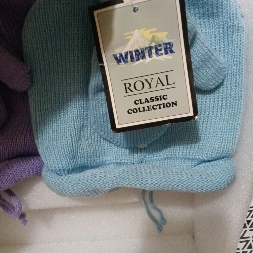 Purple and Blue Baby Hat and Mittens Set
